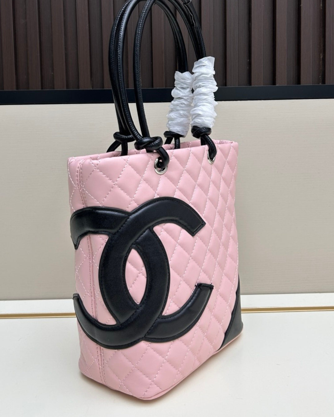 Chanel Pink & Black Quilted Leather Cambon Ligne Small Tote Bag – Homage Edition