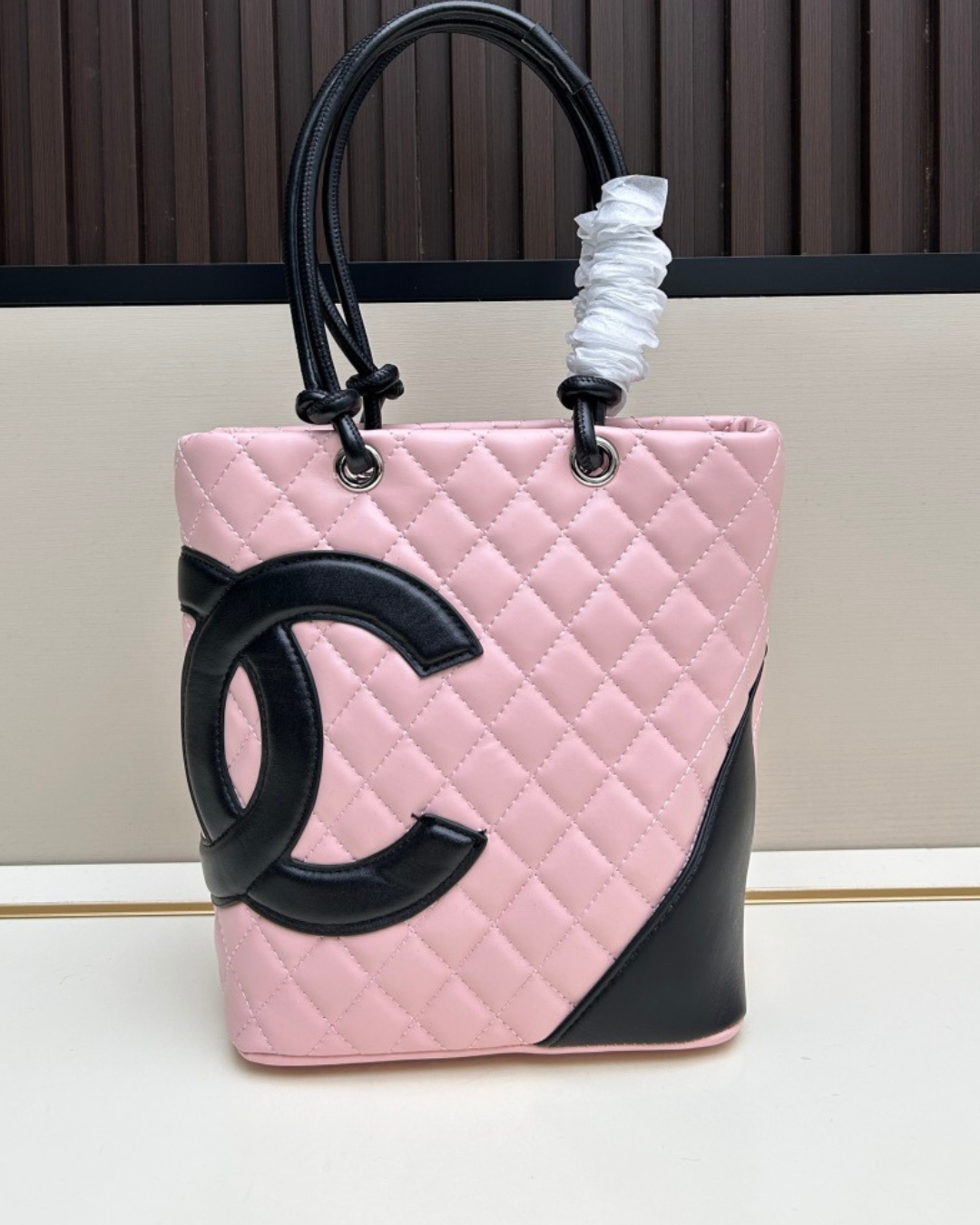 Chanel Pink & Black Quilted Leather Cambon Ligne Small Tote Bag – Homage Edition